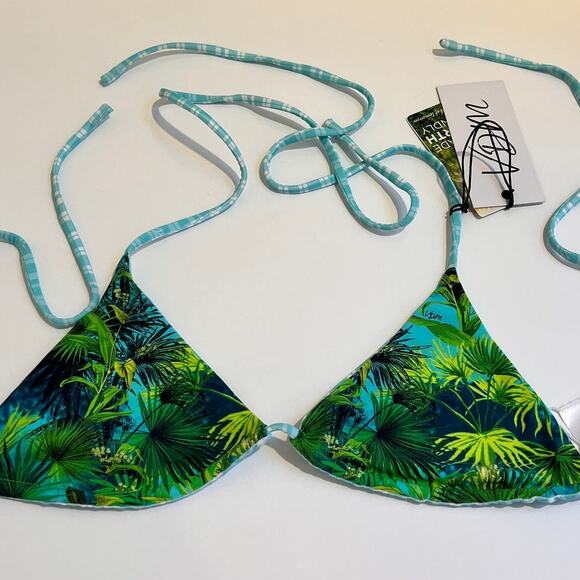 Revolve VDM The Label Blair Reversible Bikini Top in Tropical/Mint Check Sz Sm - Picture 3 of 7